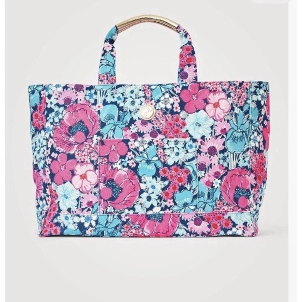 NWT Lilly Pulitzer GWP Jumbo Mercato Tote Starlight Navy In All Her Glory